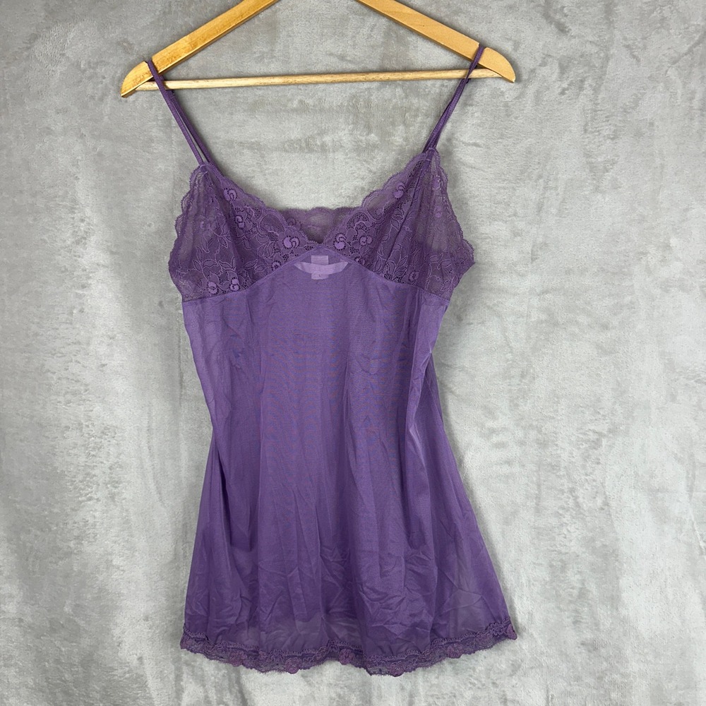Victoria's Secret Vintage Purple Lace Trim Camisole Slip Top USA Made